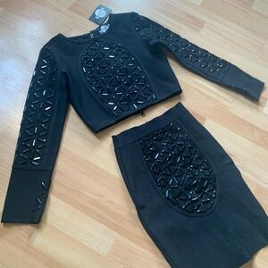 Black Embellished Two-Piece bandage skirt and top BNWT designer